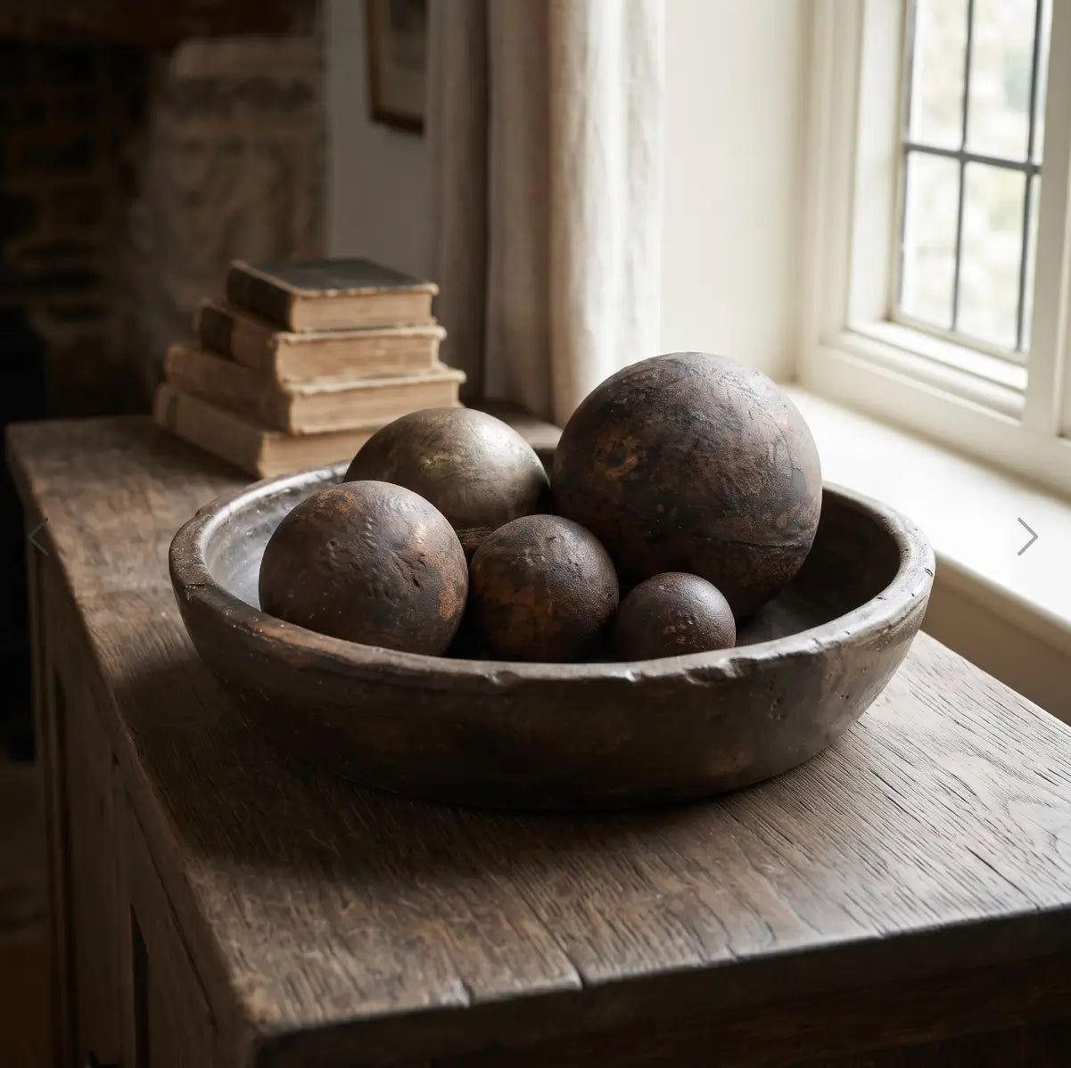 Metalen decoratieballen roestkleur – set van 5