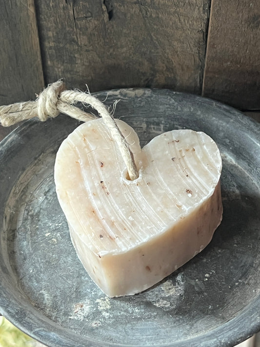 Soap heart shape on cord, Lavender