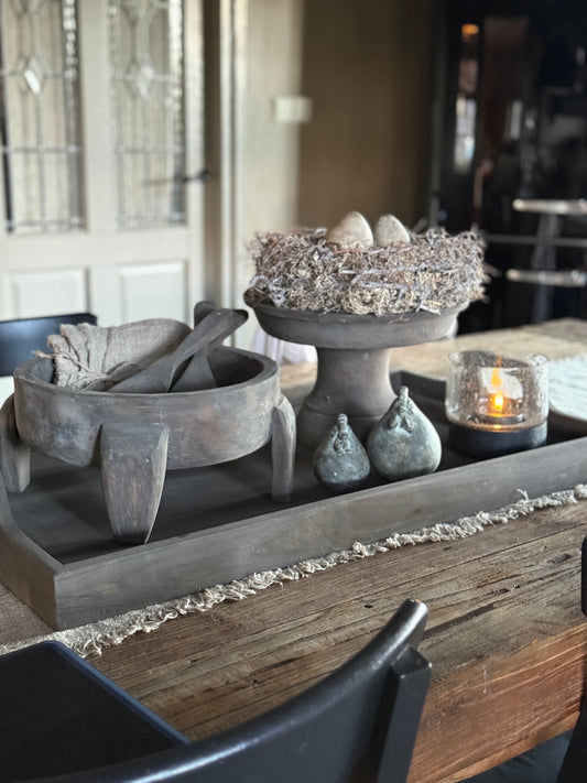 Plateau op voet – vergrijsd hout - verkrijgbaar in 2 maten