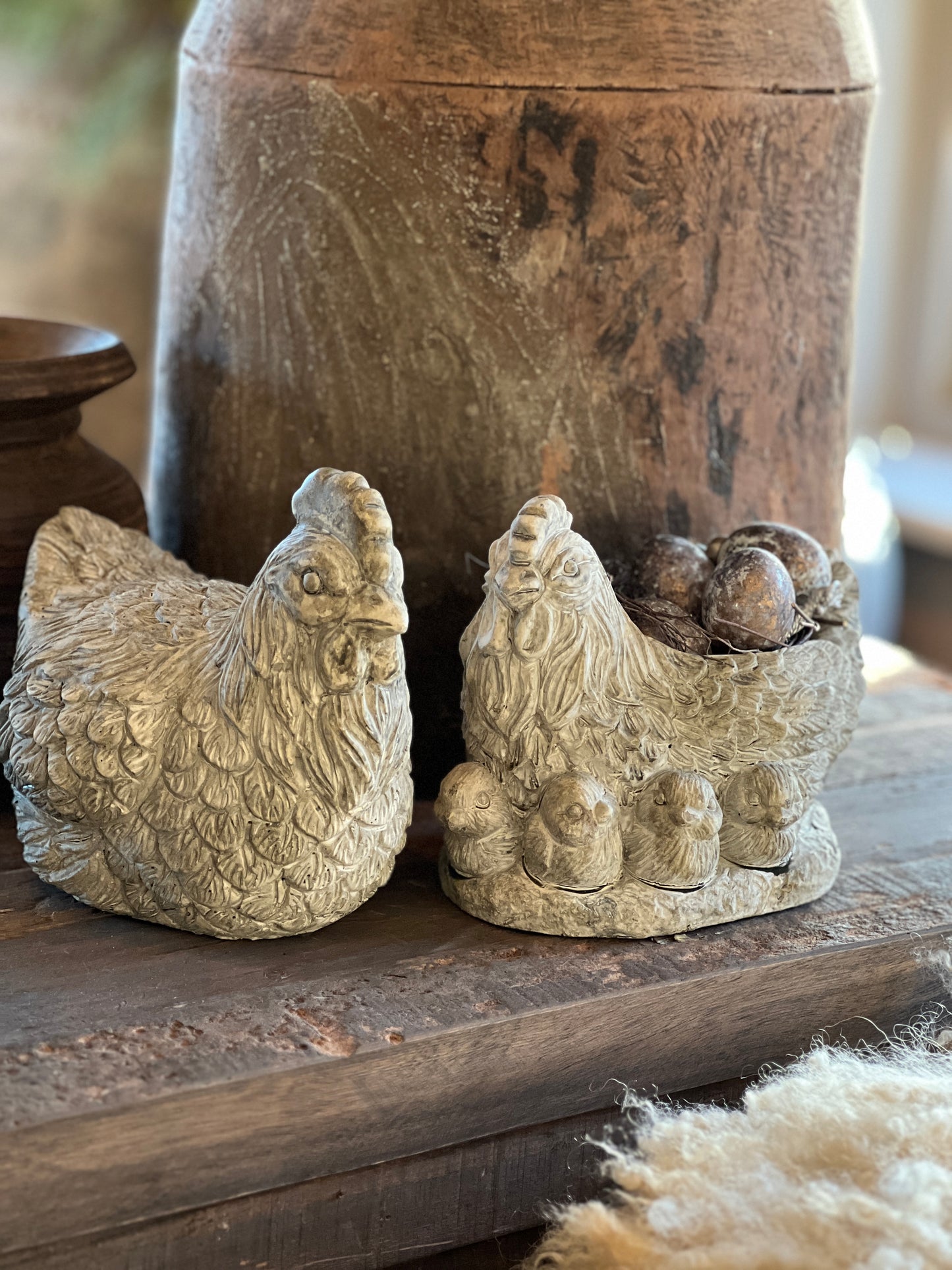 Concrete chicken with chicks, available in M and L