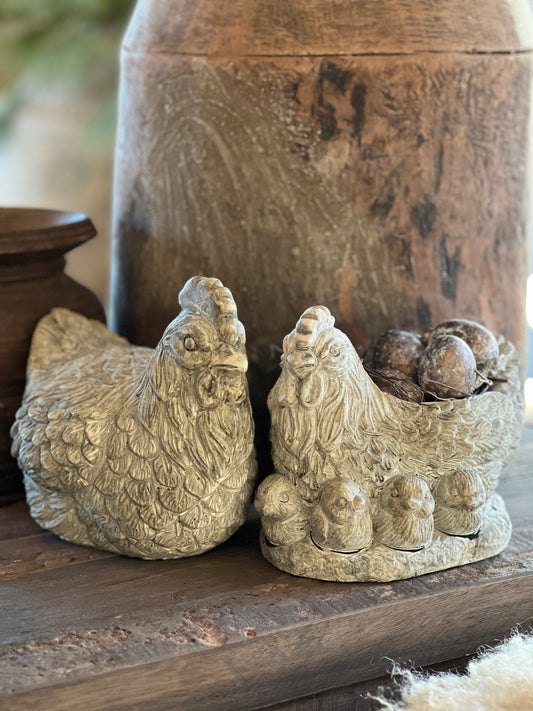 Concrete chicken with chicks, available in M and L