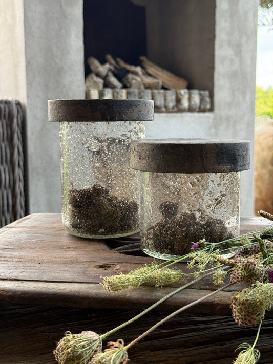 Glazen pot / lantaarn met houten craquelé deksel – Be Uniq