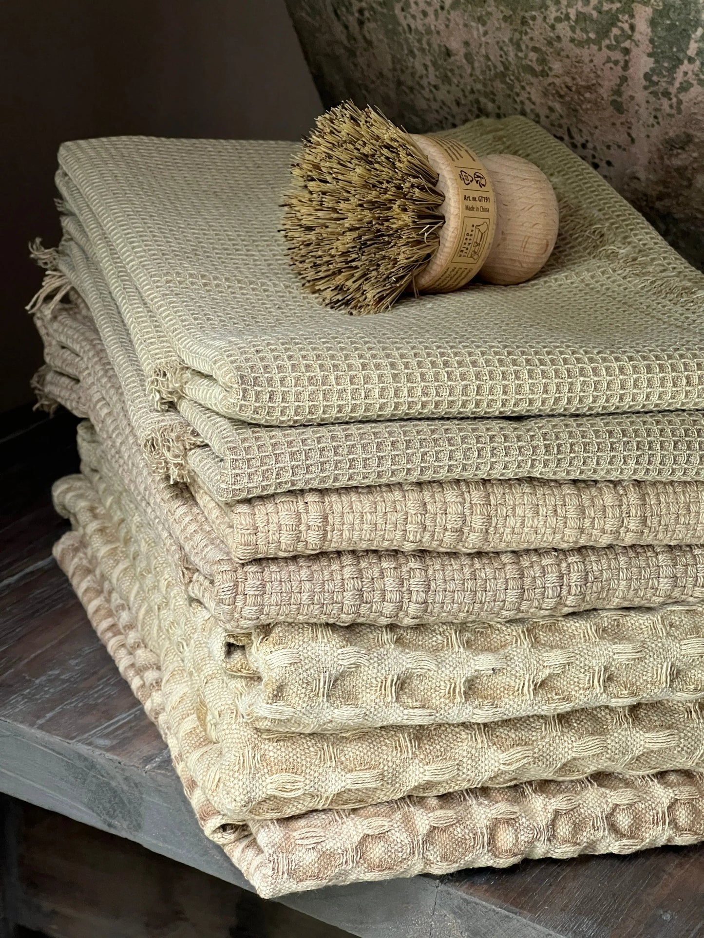 Tea towel woven stripes, Beige-Ochre