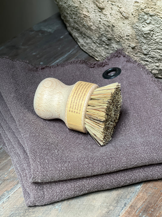 Linen kitchen towel frayed with eyelet, Dark grey