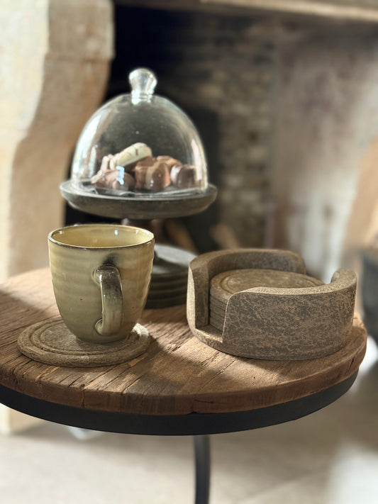 Houten onderzetters set met houder