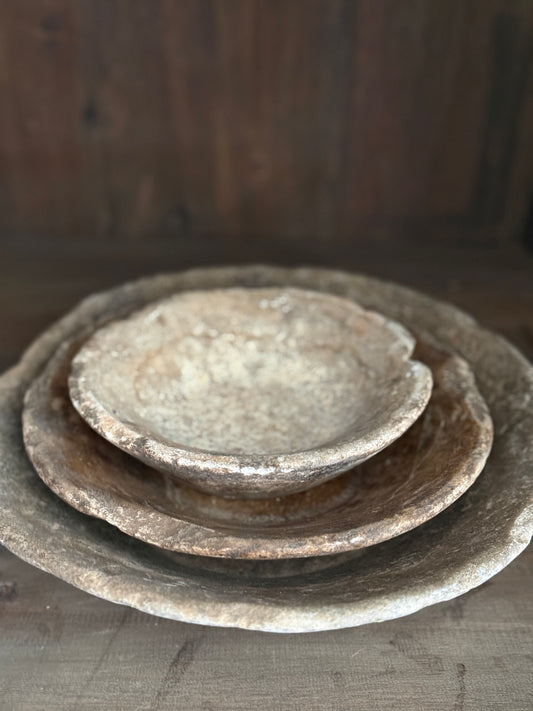 Oude marmeren schaaltjes uit India – uniek en sfeervol (3 maten)