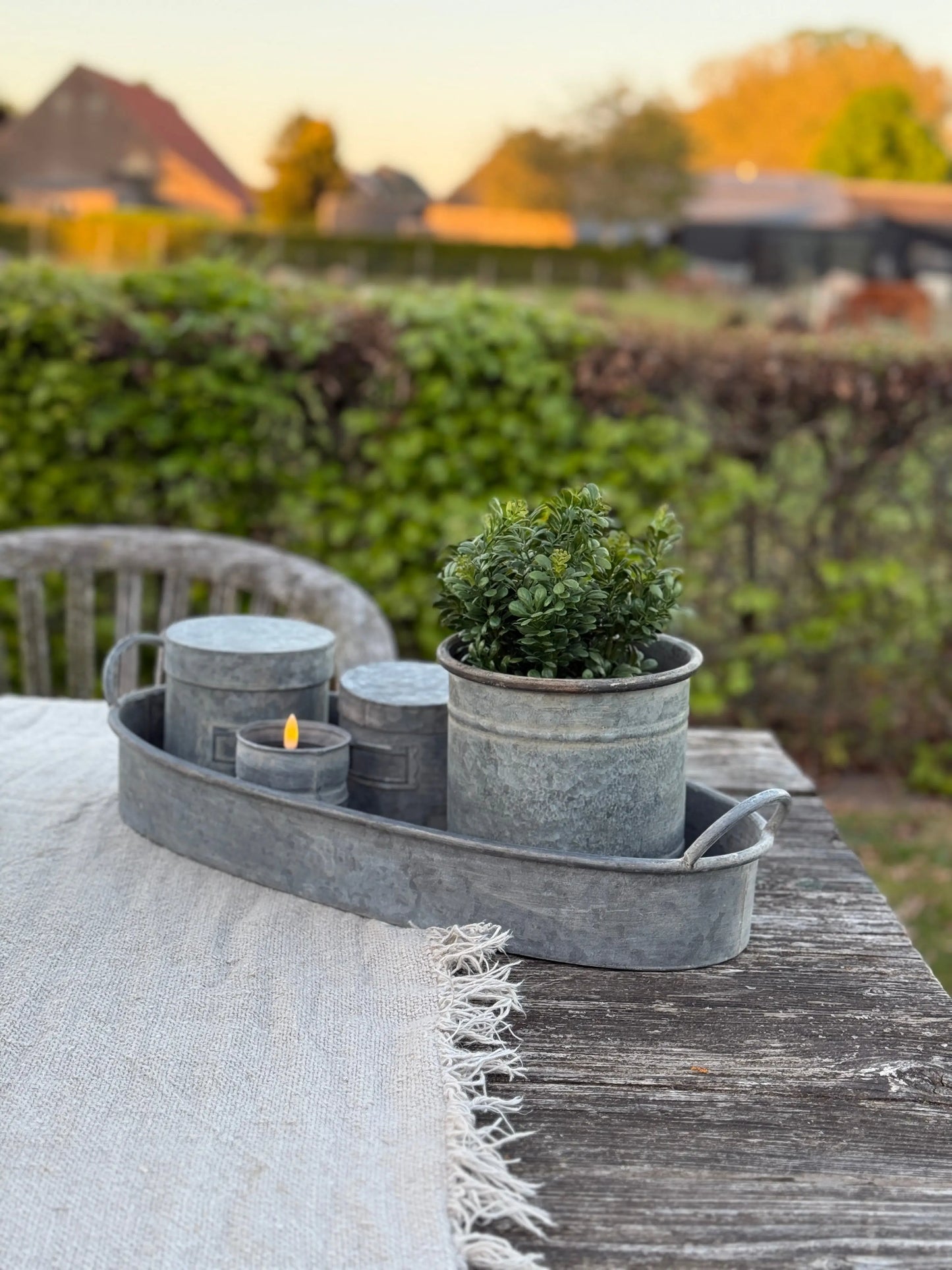 Oval zinc tray with handles
