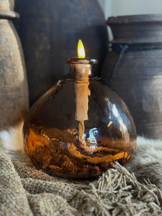 Glass teardrop lamp with LED candle, Brown