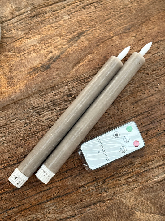 Dinner Candle LED 24 cm Grey Countryfield. Set of 2 including remote control.