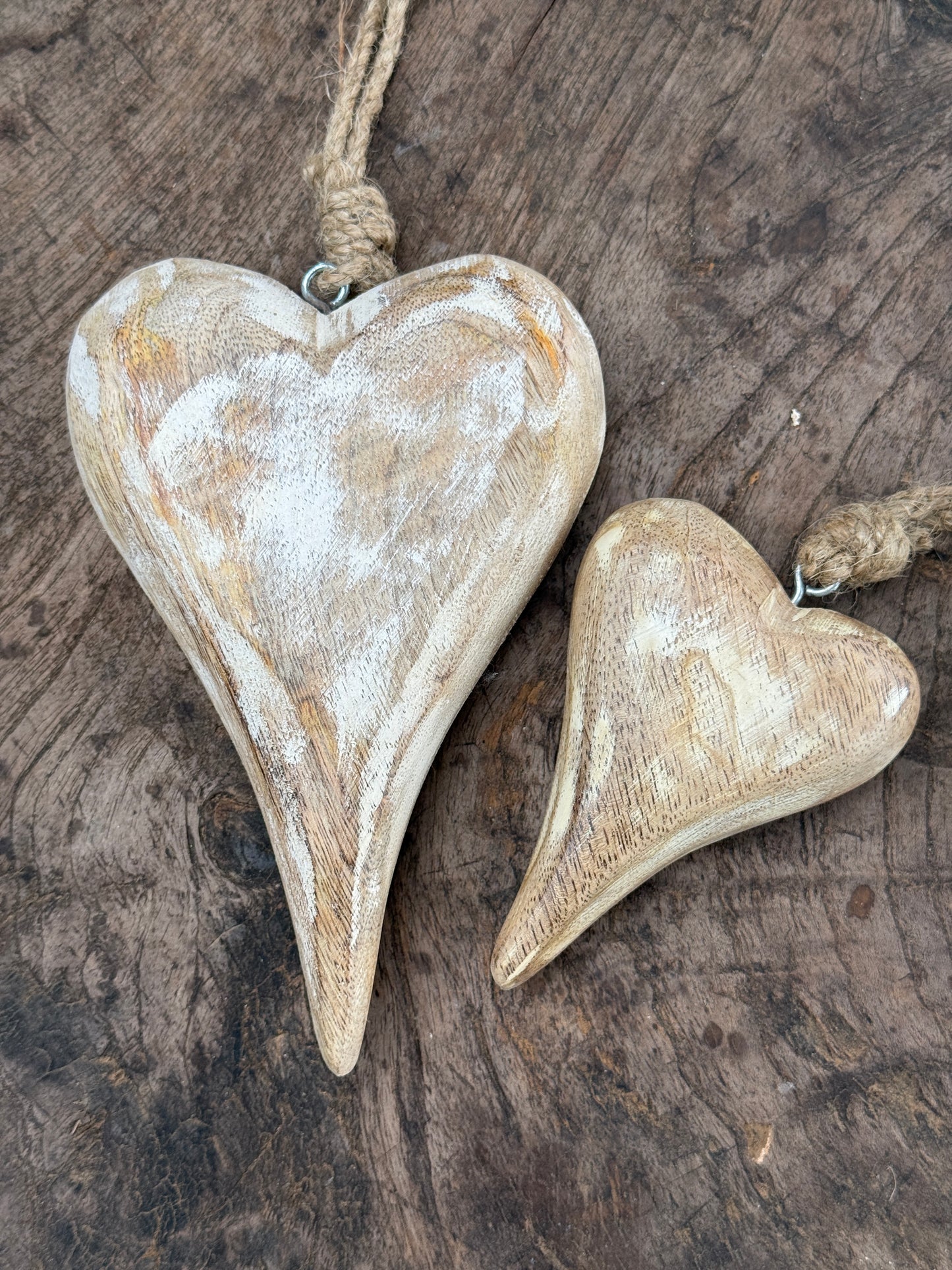Houten hartje aan stoer touw – white wash