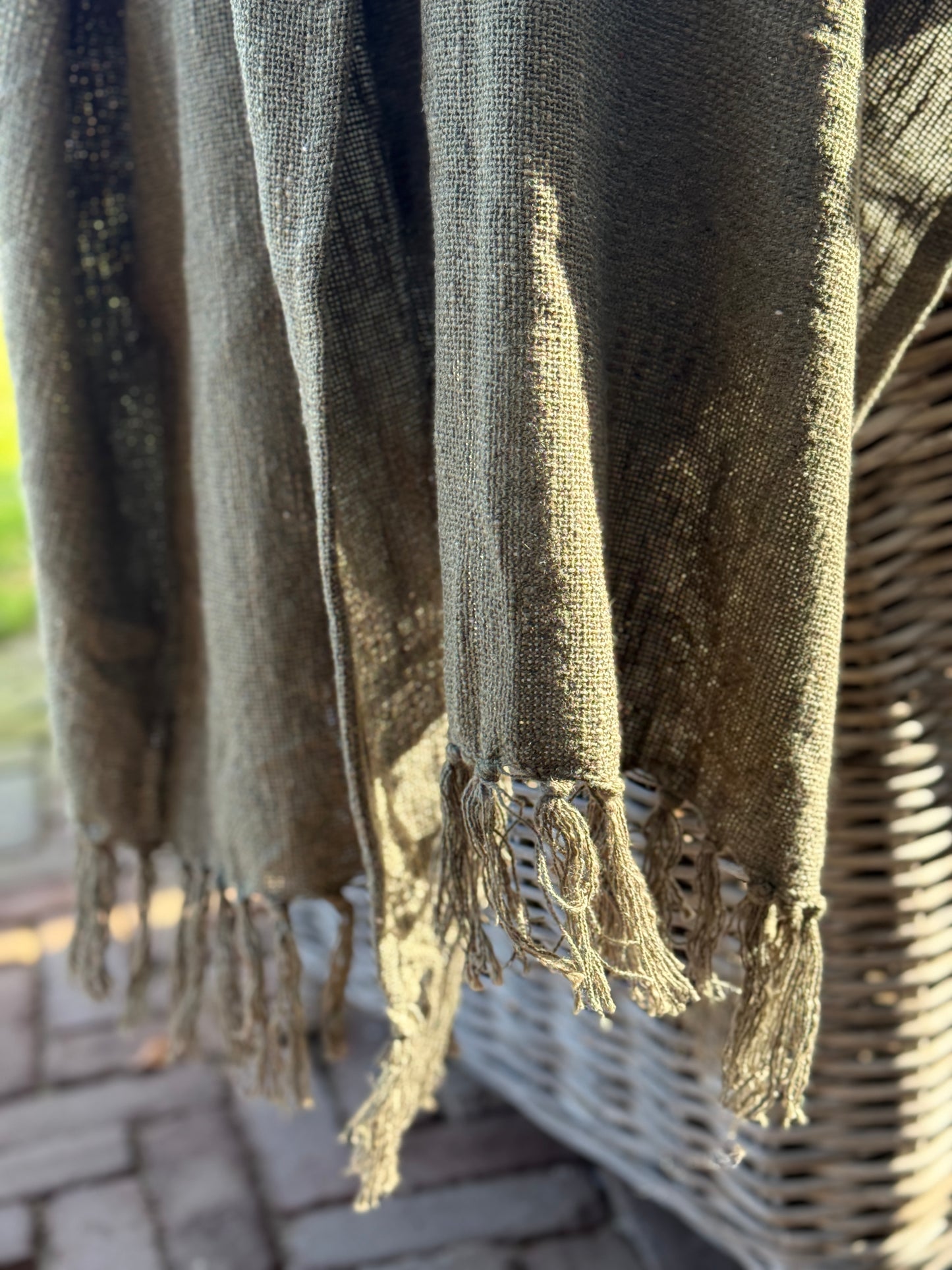 Cotton Plaid with Fringe -Green– 130x 160 cm.