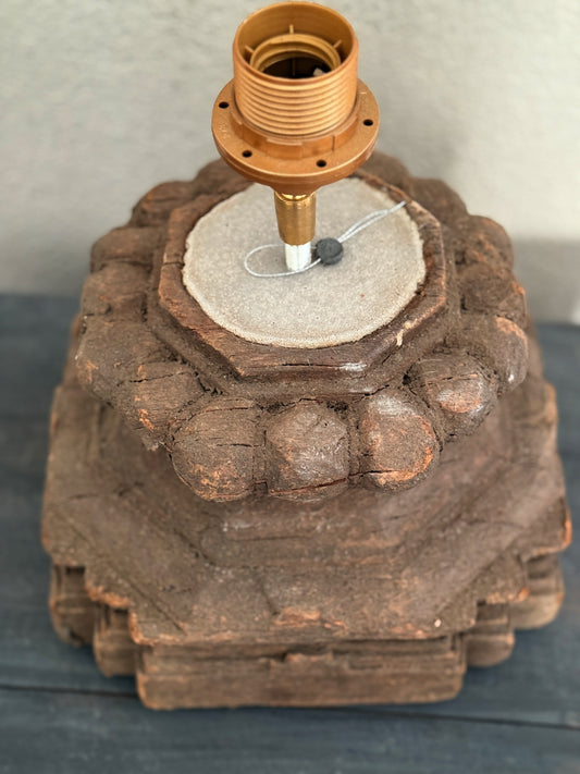 Unique wooden lamp base made of old poer - handmade from India