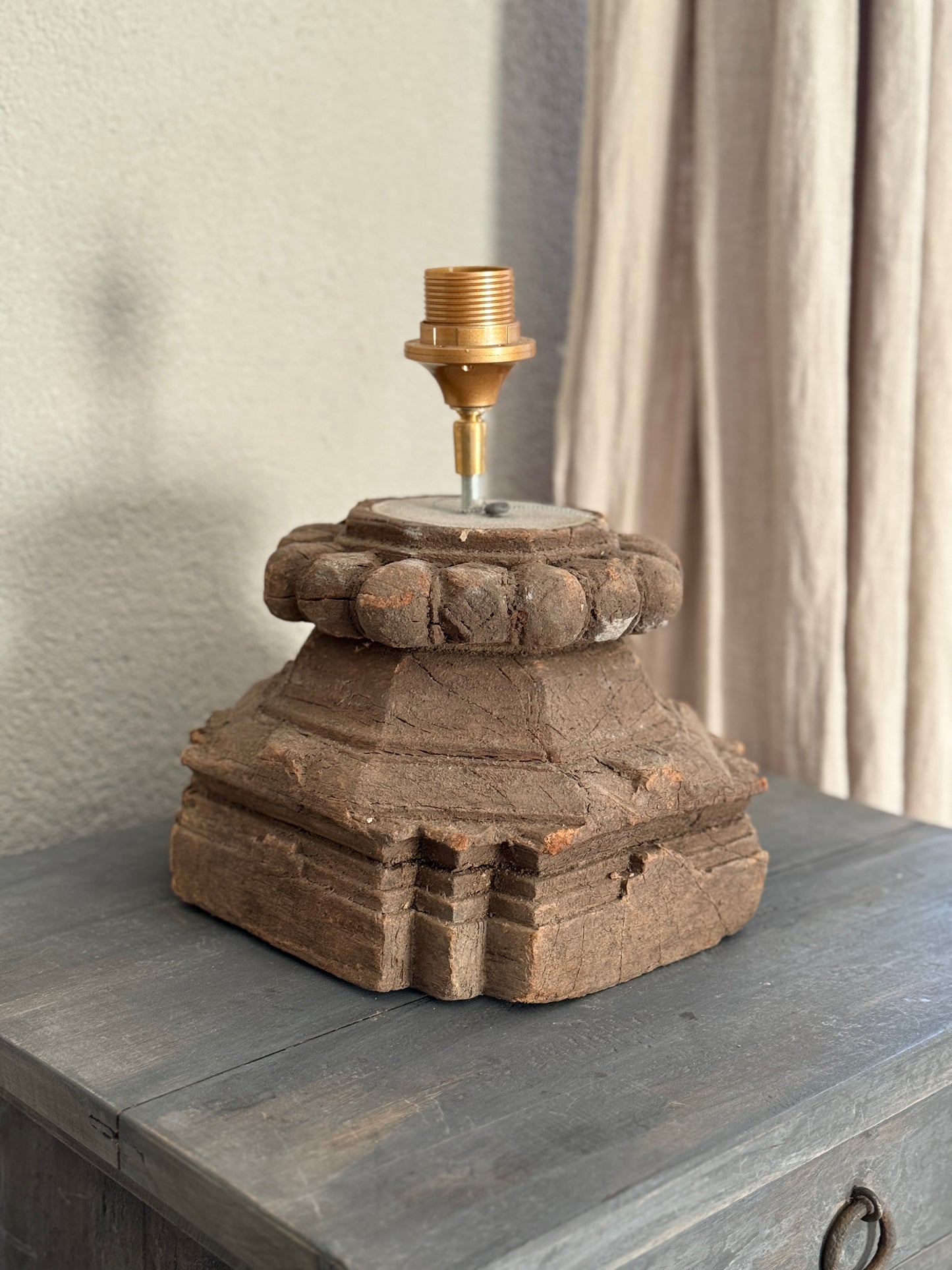 Unique wooden lamp base made of old poer - handmade from India
