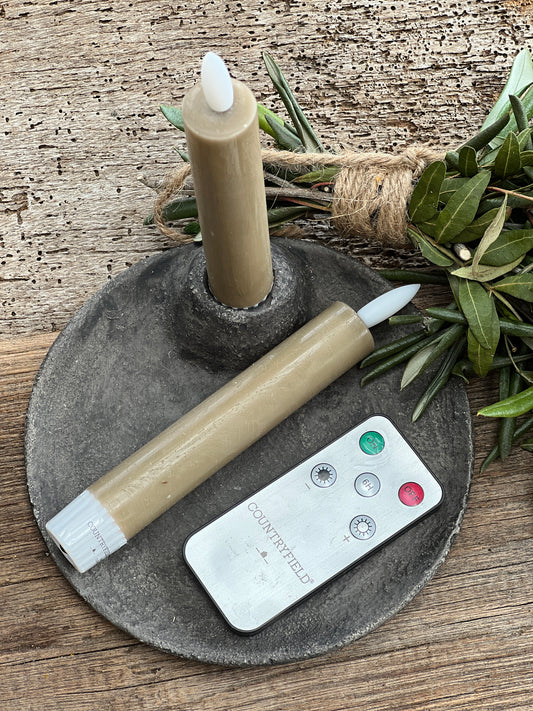 Dinner candle LED 15 cm Taupe Countryfield. Set of 2 pieces incl. remote control