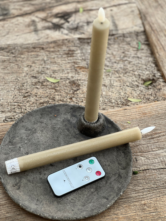 Dinner candle LED 24 cm Taupe Countryfield. Set 2 pieces incl. remote control