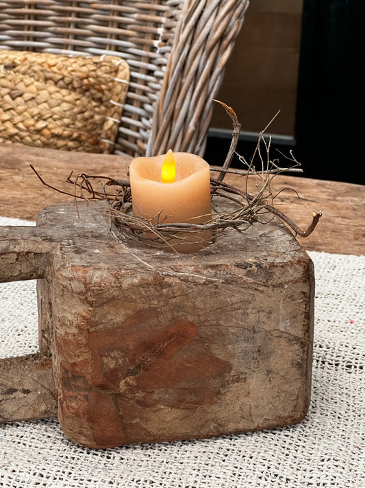 Waxinelicht LED 6 cm Taupe Coutryfield. Set van 2 stuks