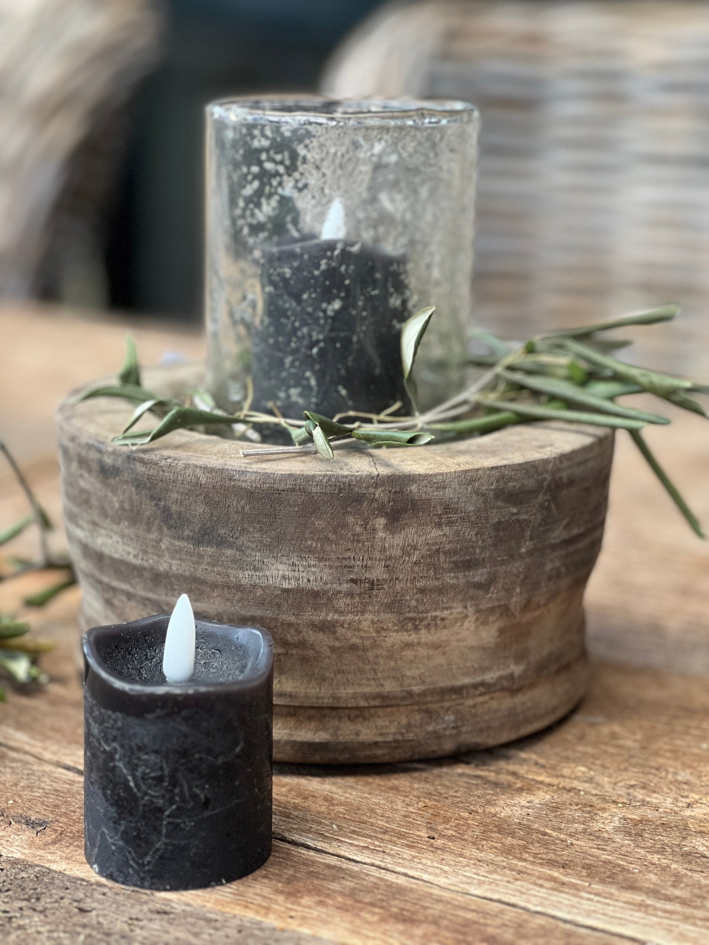 Stump Candle LED 6cm high, Black Countryfield. Set of 2.