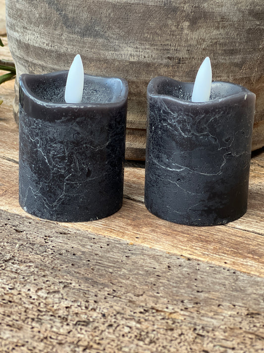 Stump Candle LED 6cm high, Black Countryfield. Set of 2.