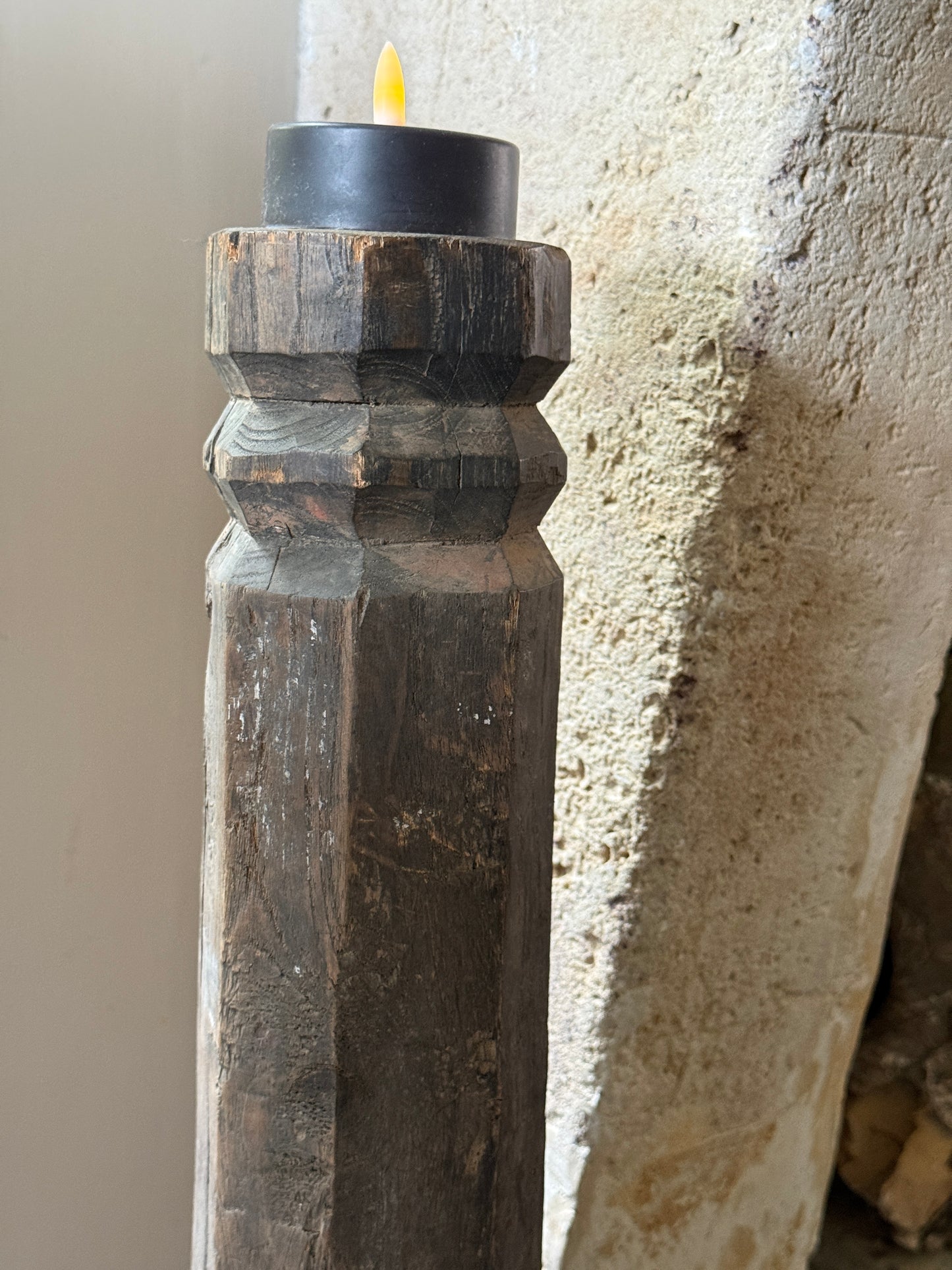 Old pier candle holder - wood with carving