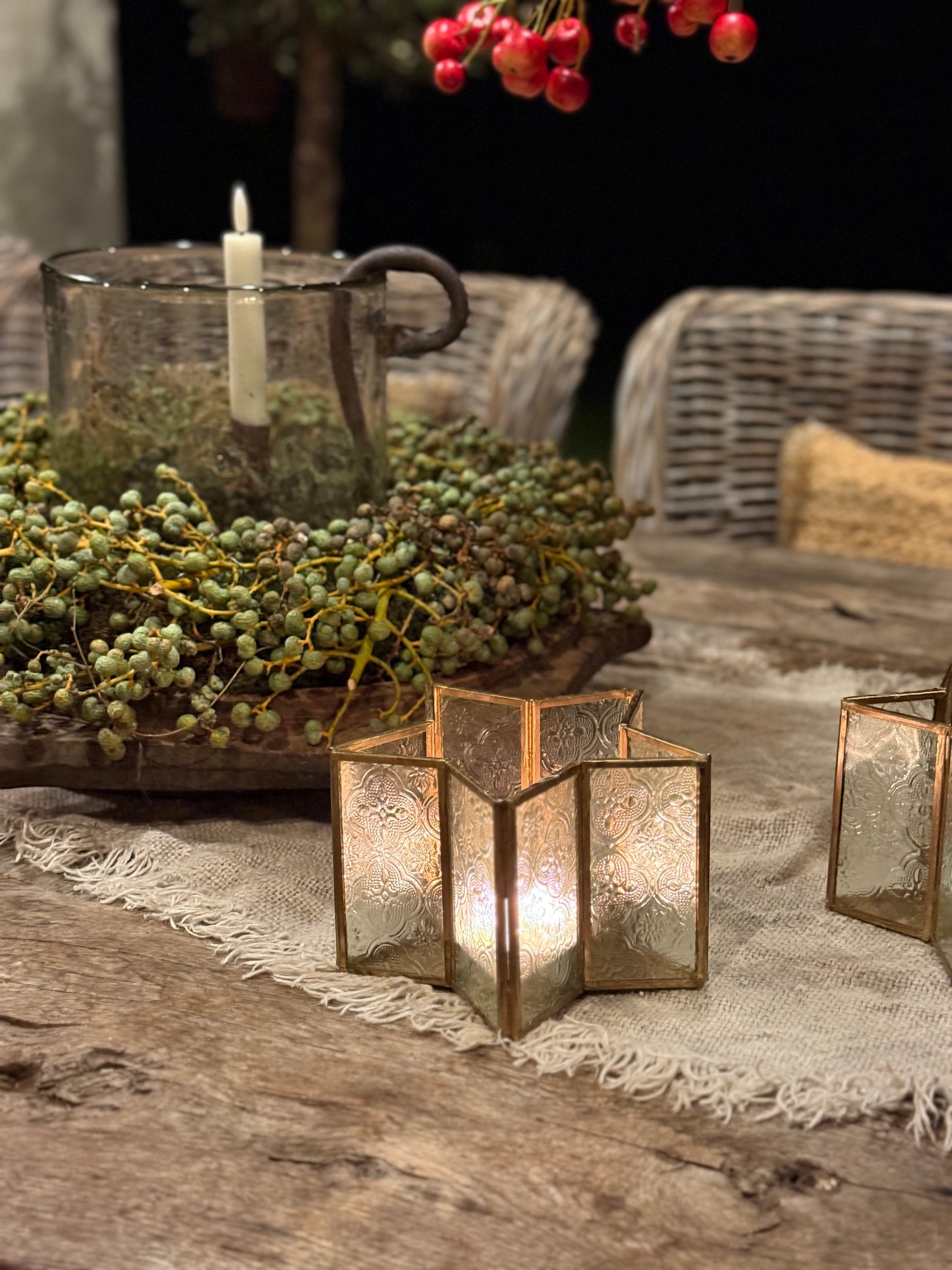 Lantern Star of Worked Glass and Brass