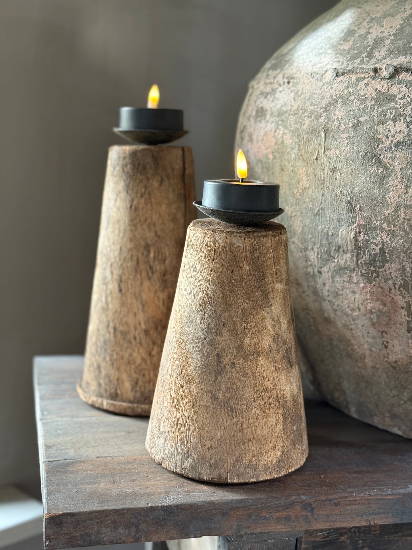 Sturdy Wooden Candlesticks, set of 2 pieces