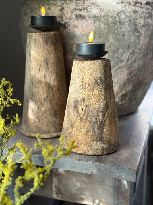 Sturdy Wooden Candlesticks, set of 2 pieces