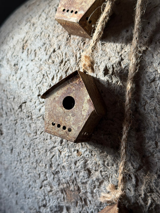 Set of 3 Rusted Houses on Sturdy Rope
