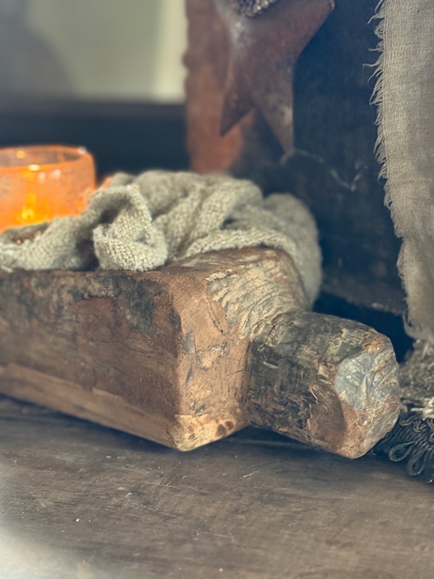 Old Wooden Mortar with Handle