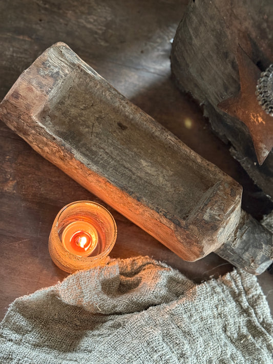 Old Wooden Mortar with Handle