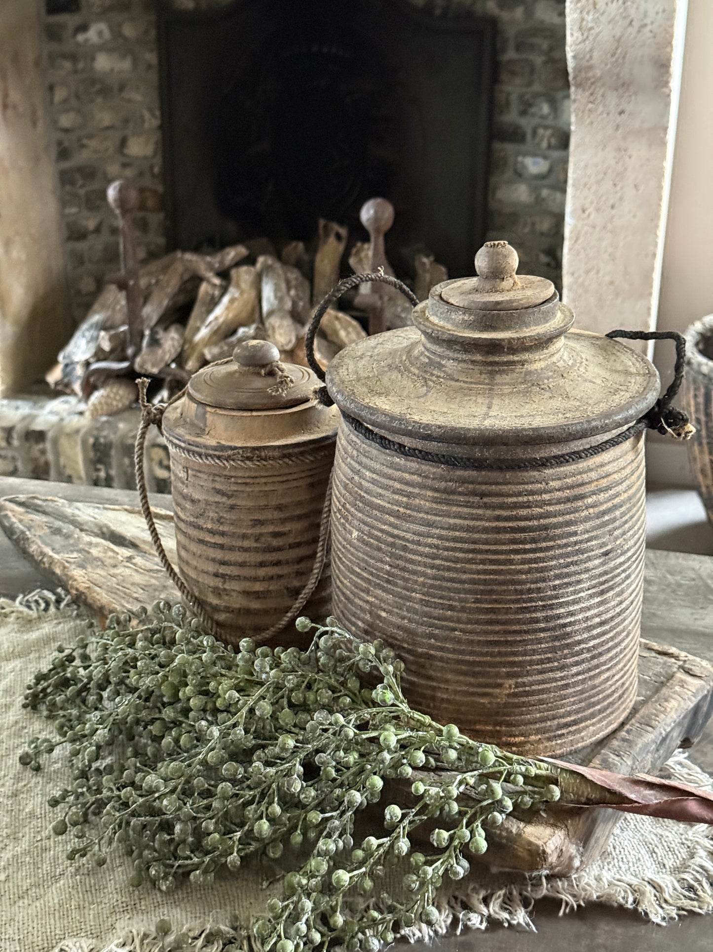 Old Nepalese ribbed pot with lid (3)-Left in the picture- Trapa Living