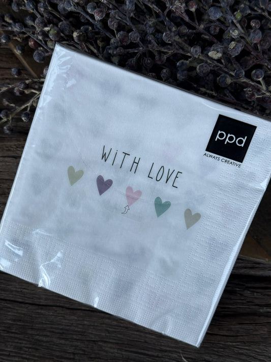 Paper Napkins "With Love" - 20 pieces - 17x17 cm.