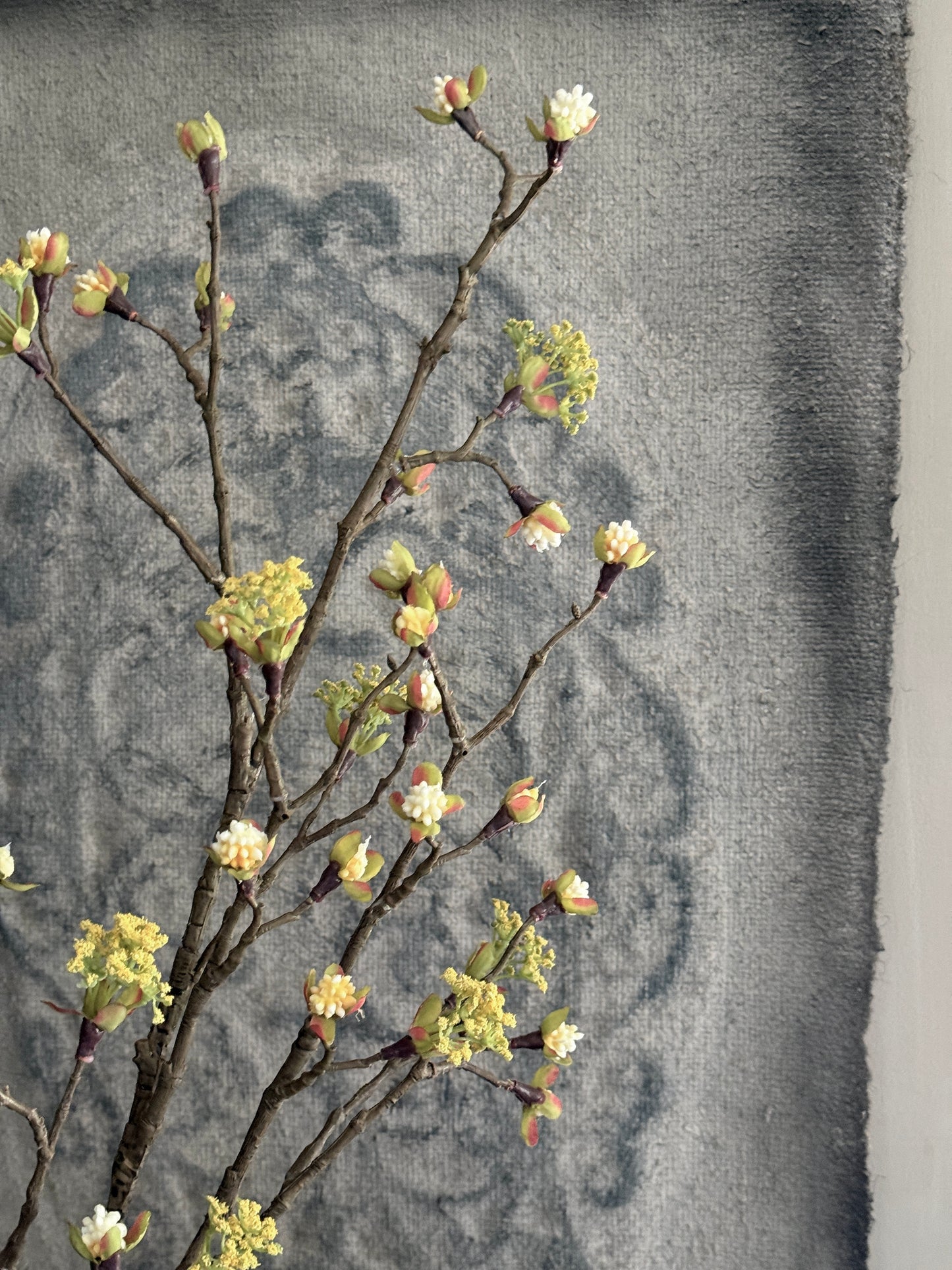 Artificial fruit branch with yellow blossoms – approx. 90 cm