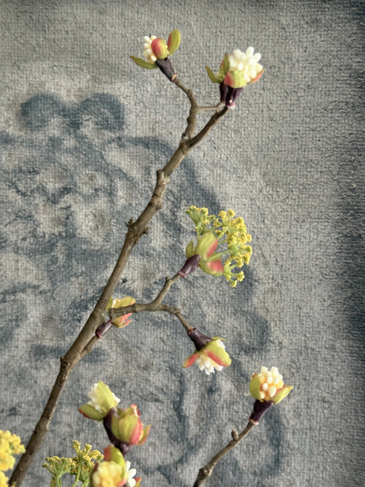 Artificial fruit branch with yellow blossoms – approx. 90 cm