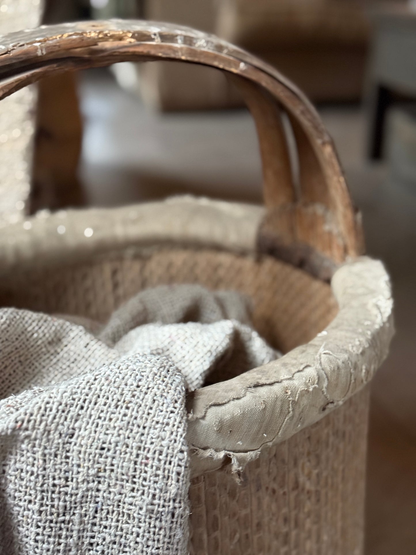 Old Chinese wicker basket with handle