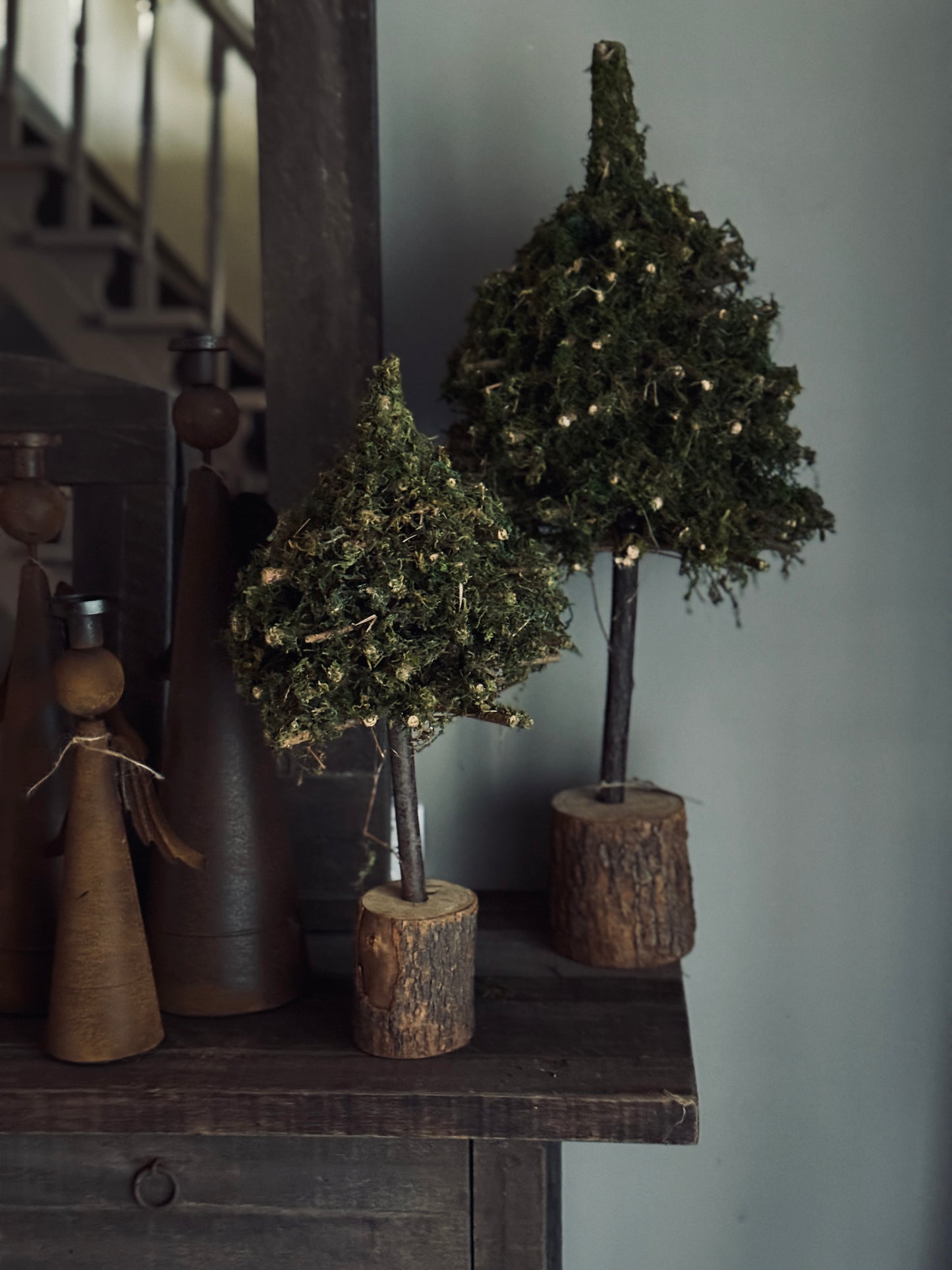 Christmas tree on a trunk with moss, available in 2 sizes