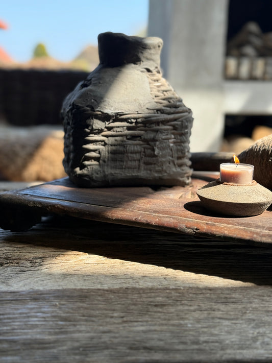 Old Wooden Bajot with Flower Carving (4)