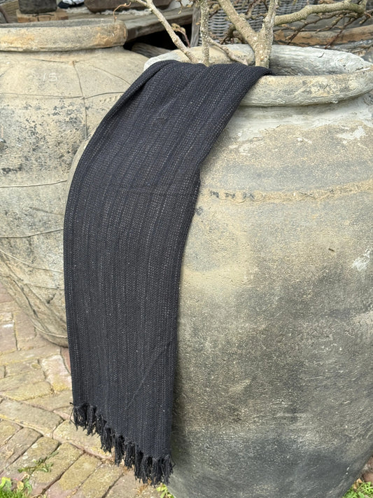 Baumwollplaid mit Fransen – Schwarz – 130x160 cm