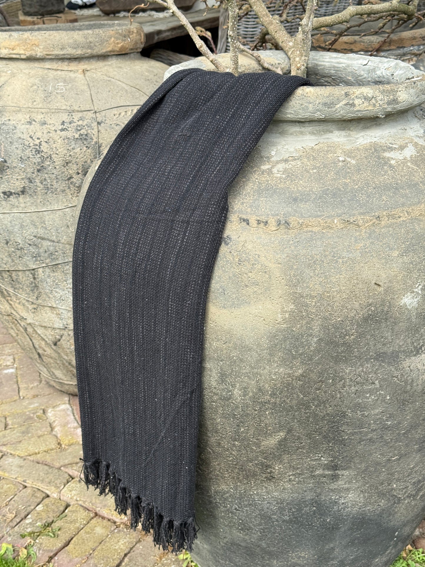 Cotton Plaid with Fringe – Black – 130x160 cm