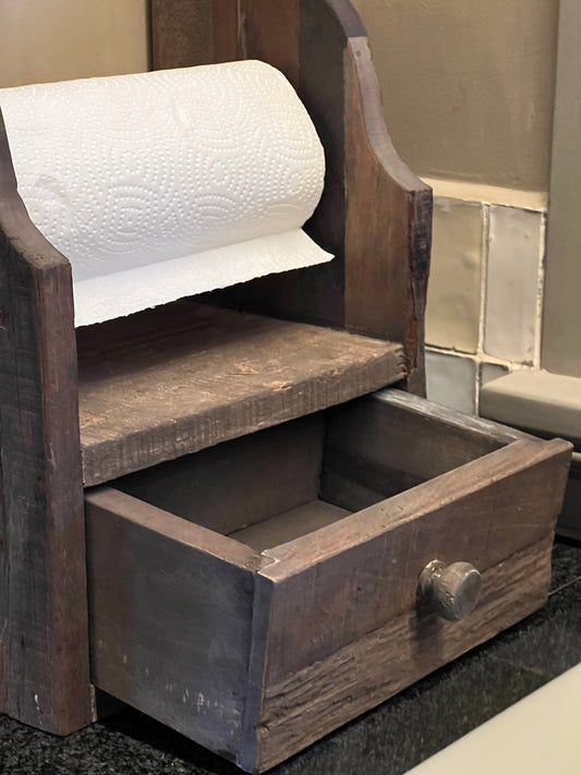 Kitchen Roll Holder with Drawer – Driftwood | Country Style