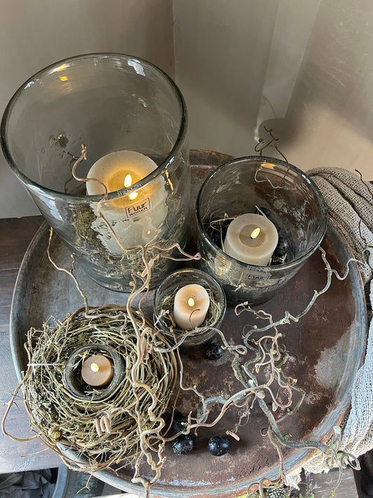Windlicht Metal Chips van Puur Wonen, 23x16 cm.