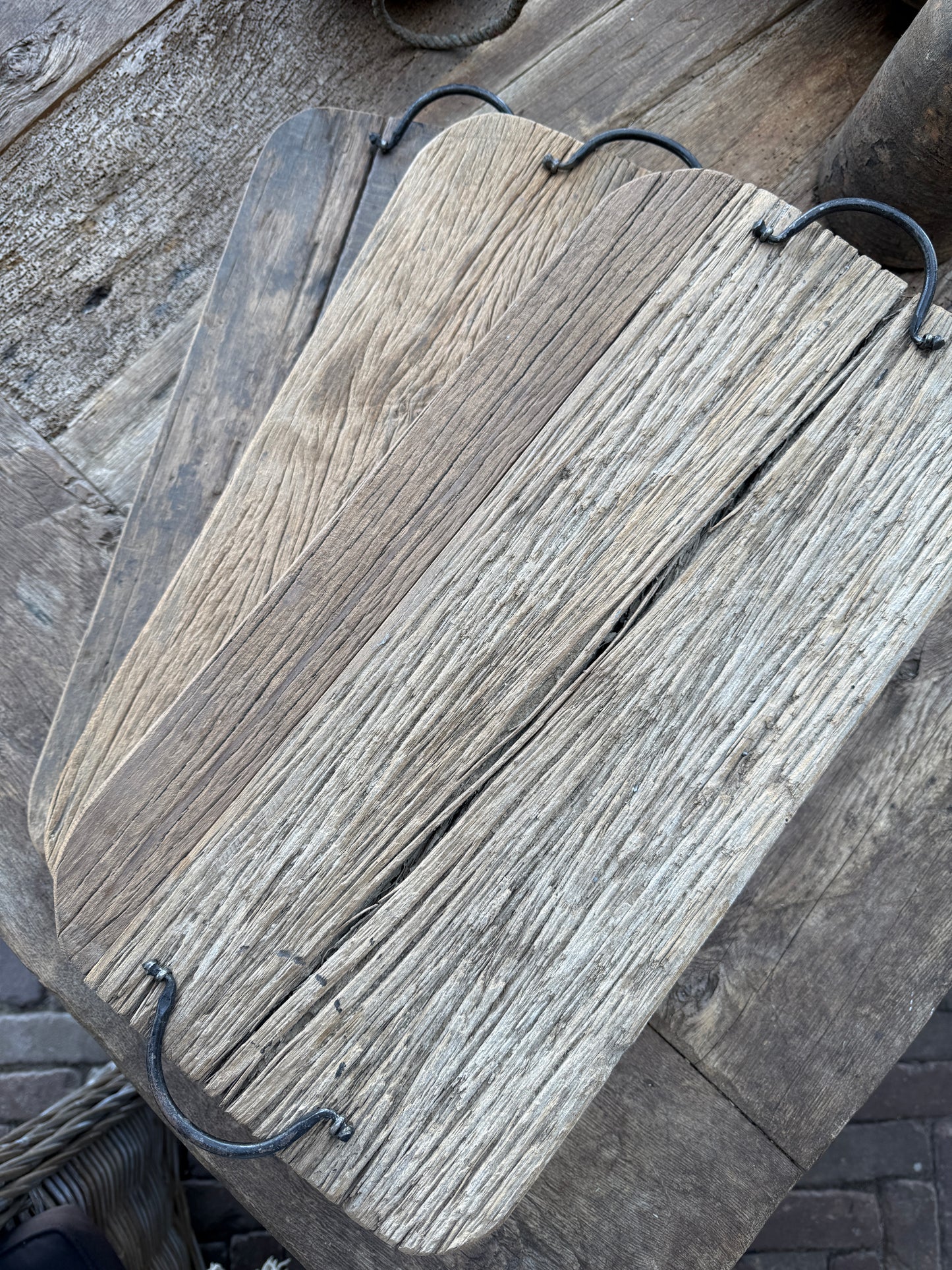 Wooden Tray with Iron Handles