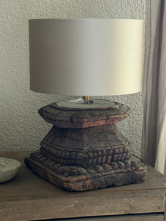 Unique wooden lamp base made of old poer - handmade from India
