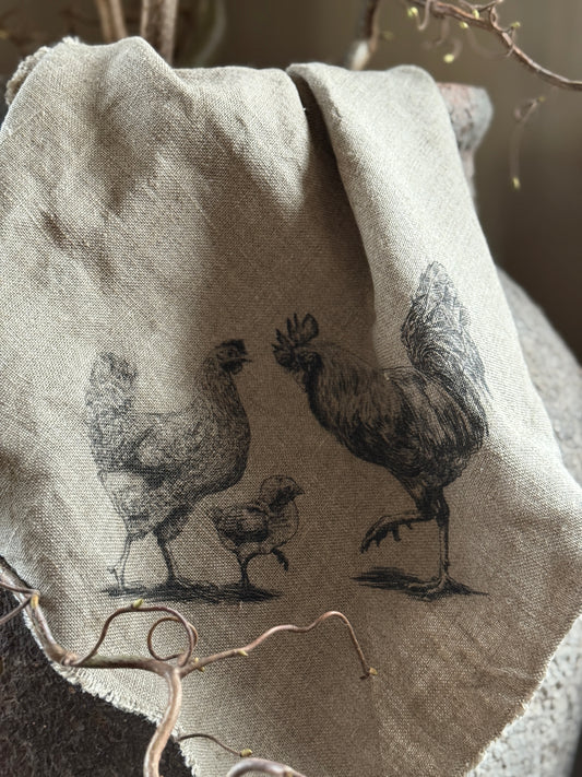 Shabby Doek met Familie Opdruk – Kip, Haan & Kuiken 🐓🐥