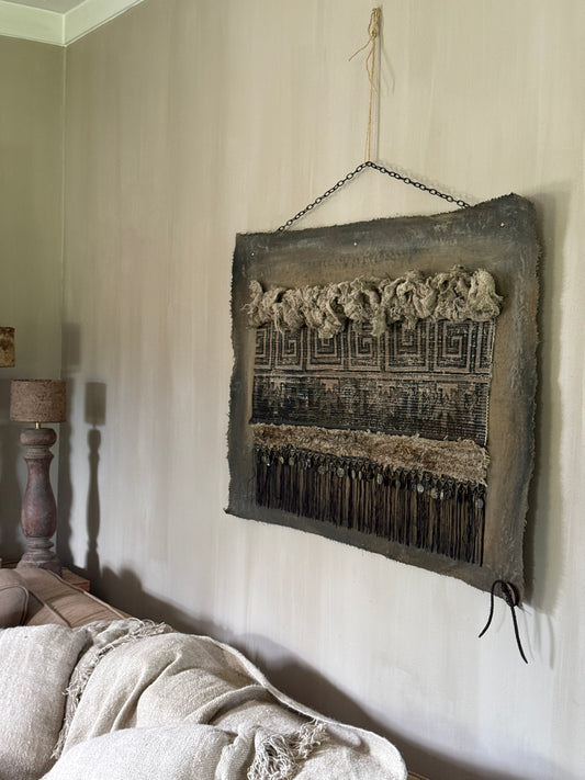 Chalk cloth with Shabby/Kelim fabric and coins made by San7