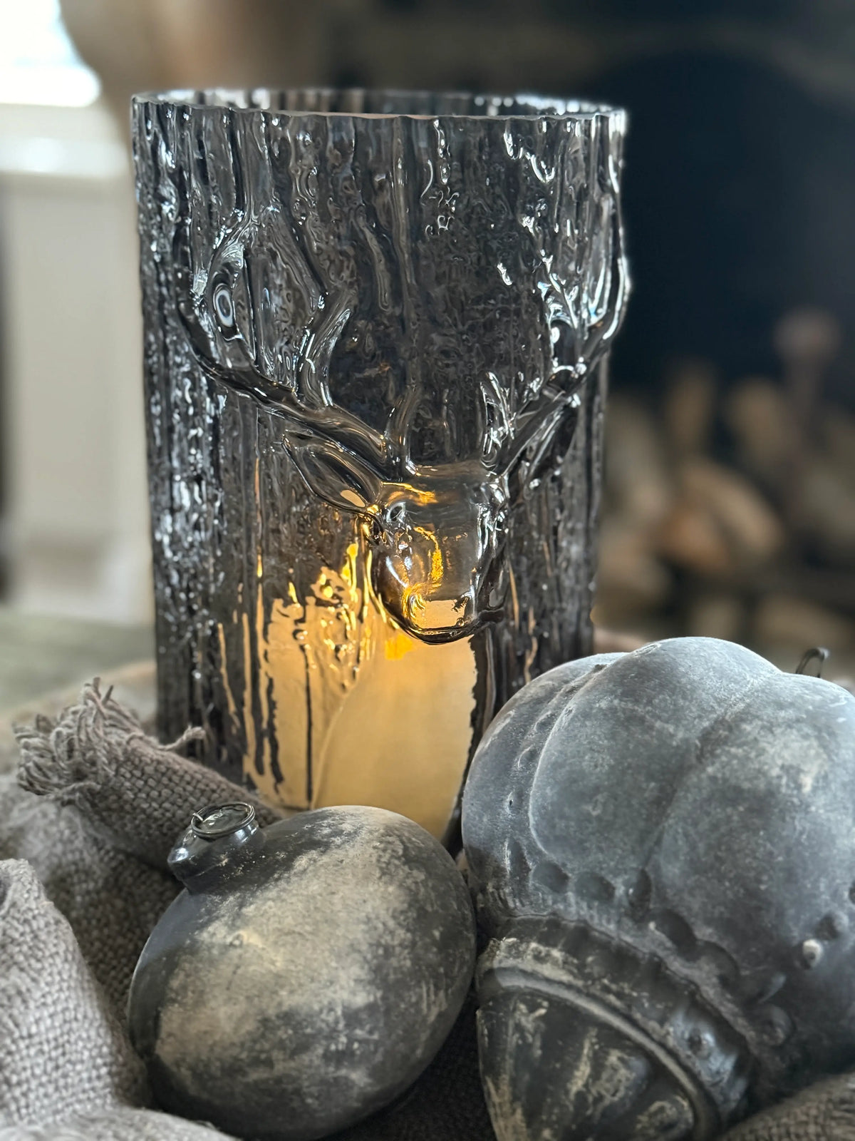 Glazen Windlicht Ree- Smoke