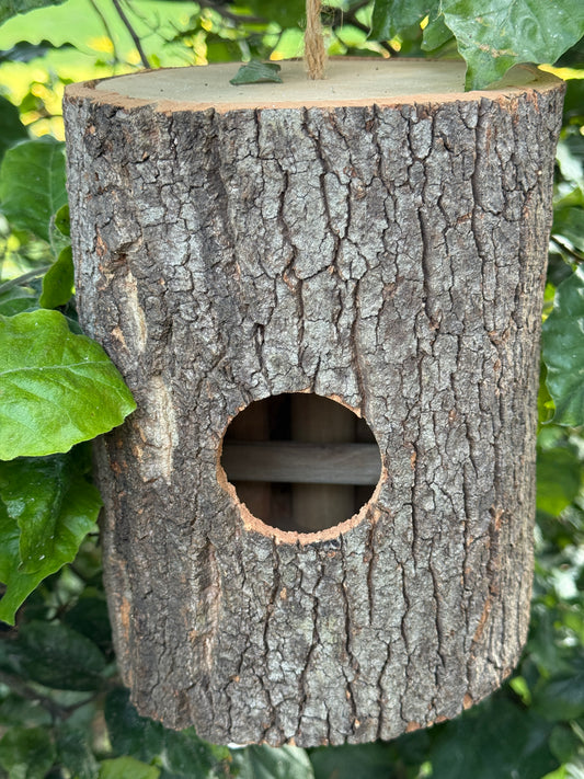 Birdhouse made of tree trunk