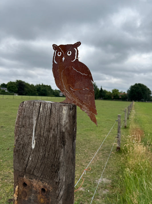 Geroeste Metalen Uil – Boom- of Paaldecoratie