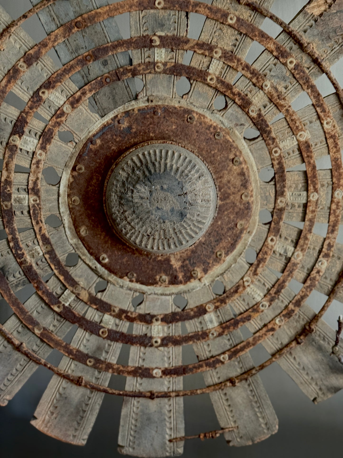 Wooden wheel on metal base