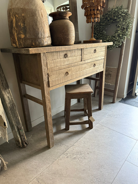 Driftwood side table with 3 drawers 121x91x45 cm