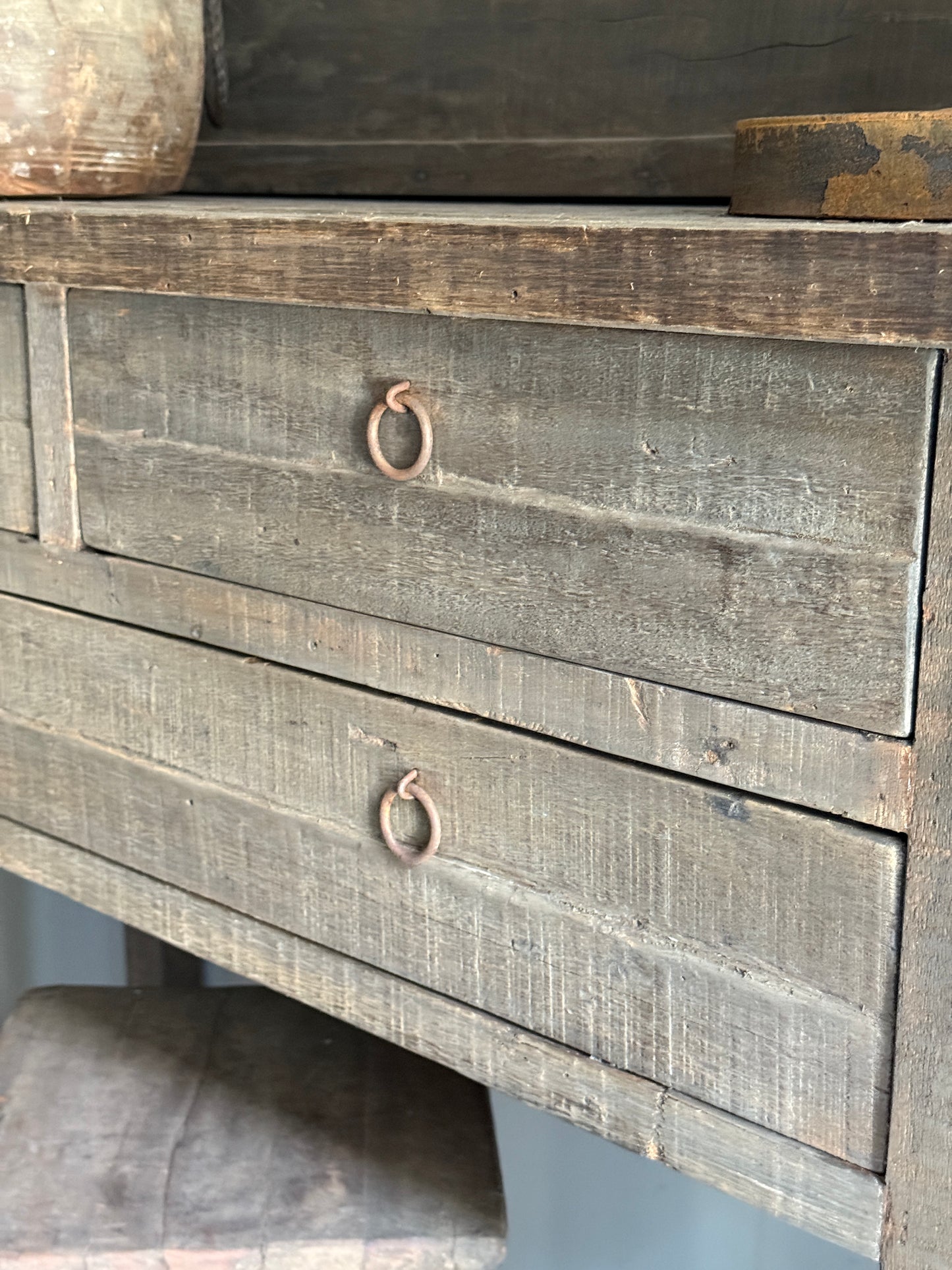 Driftwood side table with 3 drawers 121x91x45 cm